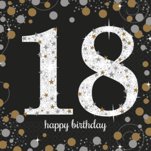 .Pack 16 Unds. Servilletas papel 33cm Gold Sparkling Celebration 18th /Ref: 9900556