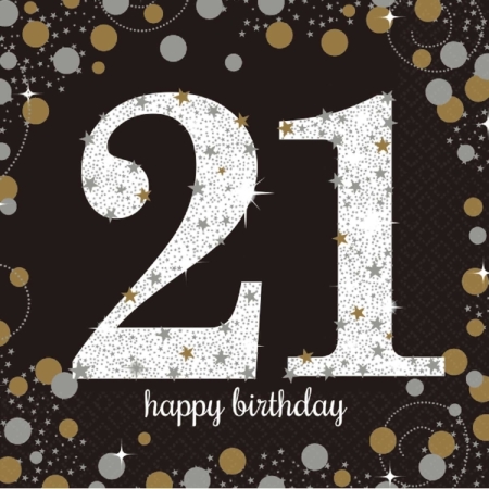 .Pack 16 Unds. Servilletas papel 33cm Gold Sparkling Celebration 21st /Ref: 9900564