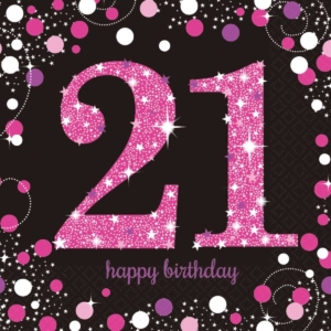 .Pack 16 Unds. Servilletas papel 33cm Pink Sparkling Celebration 21st Birthday /Ref: 9900587