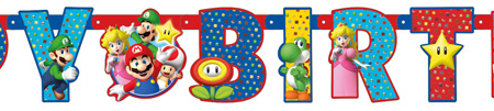 Banderin Super Mario Happy Birthday Letter Banner 1.6m x 11cm /Ref: 9901542