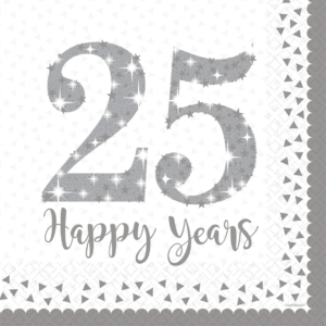 .Pack 16 Unds. Servilletas papel 33cm Sparkling Silver Anniversary /Ref: 9902198