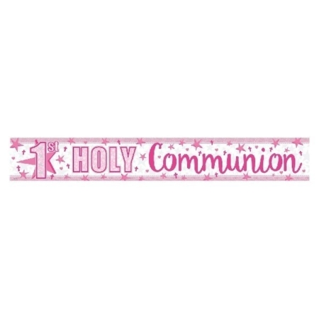Banderin First Holy Communion Holographic Pink Banner 2.7m /Ref: 9902294