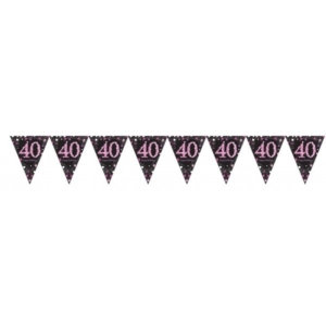 Banderin Pink Sparkling Celebration 40th Prismatic Pennant Banners 4m /Ref: 9900598