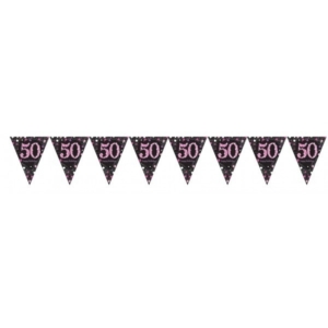 Banderin Pink Sparkling Celebration 50th Prismatic Pennant Banners 3.65m /Ref: 9900606