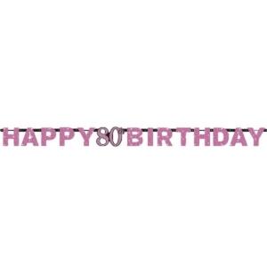 Banderin Pink Sparkling Celebration 80th Happy Birthday Prismatic Letter Banners 2.13m x 17cm /Ref: 9901750