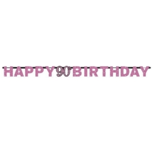 Banderin Pink Sparkling Celebration 90th Happy Birthday Prismatic Letter Banners 2.13m x 17cm /Ref: 9901758