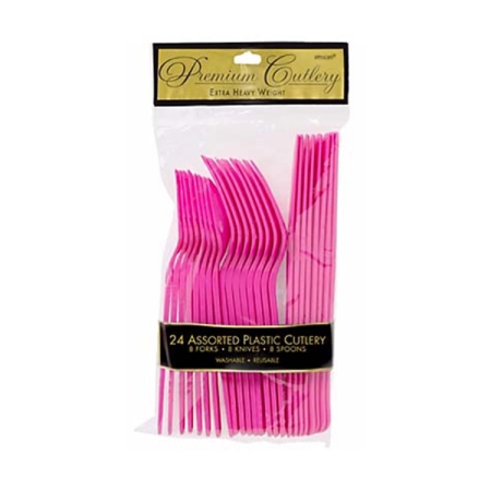 .Pack 24 Unds. Cubiertos de plástico rosa fucsia /Ref: 4546-103