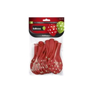 B/S 8 Globos Lunares 28cm Ø Rojo Lunares Blancos /Ref: HG2040P25