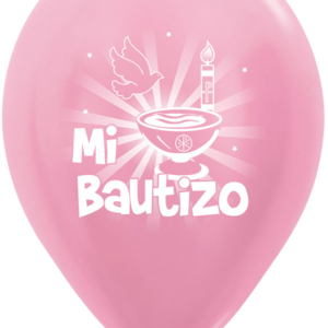 B/12 Globos R12/30cm Ø: Sempertex Satín Rosa Bautizo 2 Caras /Ref: R12-BAU R