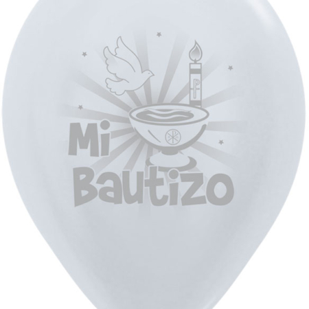 B/50 Globos R12/30cm Ø: Sempertex Perlado Blanco Mi Bautizo 2 Caras /Ref: R12-BAU2C-50