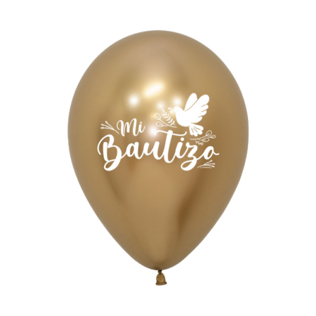 B/12 Globos R12/30cm Ø: Sempertex Reflex Oro Bautizo Palomas 2 Caras /Ref: R12-BAUP970