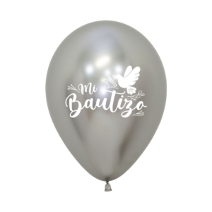 B/12 Globos R12/30cm Ø: Sempertex Reflex Plata Bautizo Palomas 2 Caras /Ref: R12-BAUP981