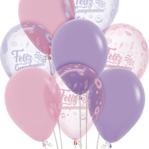 B/8 Globos R12/30cm Ø.: Latex Sempertex  Bouquet Feliz Cumpleaños Dulce, 609, 650, 309,350 /Ref: R12-BQFDUL