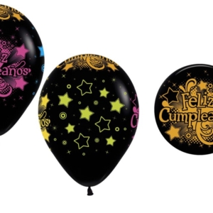 B/10 Globos Neon R12/30cm Ø: Latex Sempertex Neon Feliz Cumpleaños /Ref: R12-CUMPLNE