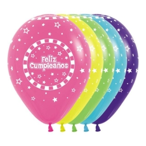 B/12 Globos R12/30cm Ø: Latex Sempertex Fashion Surtido Colores Feliz Cumpleaños Rayas 012-020-031-038-051 /Ref: R12-CUMPLRS