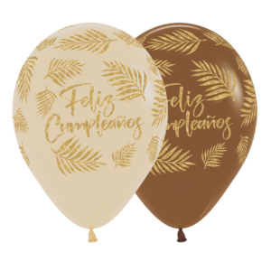 *B/12 Globos Latex R12 Sempertex Feliz Cumpleaños Palmas 071-074- 30cm /Ref: R12-CUMPAL