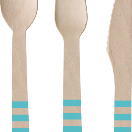 .Pack 24 Unds. Cubiertos Madera Rayas Caribe 16cm /Ref: 9903311