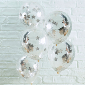Globos Latex Con Confeti Estrellas Plata /Ref: MS-192
