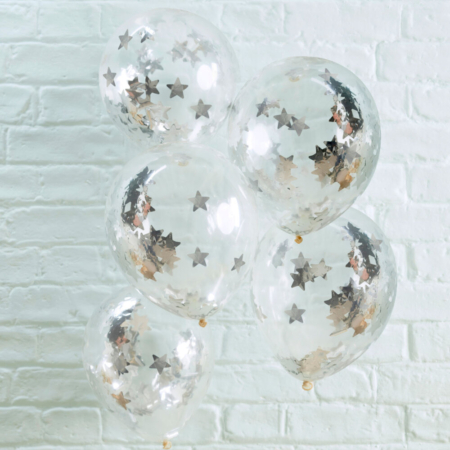 Globos Latex Con Confeti Estrellas Plata /Ref: MS-192